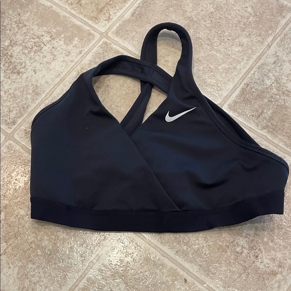 Nike Women's Navy nursing  Sports Bra with White Swoosh
